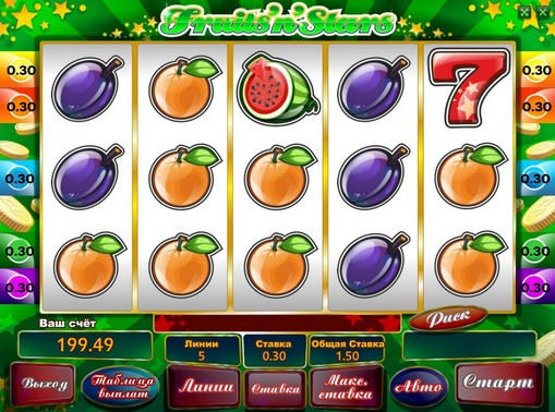 Комбінація символів в онлайн автоматі Fruits'n'Stars